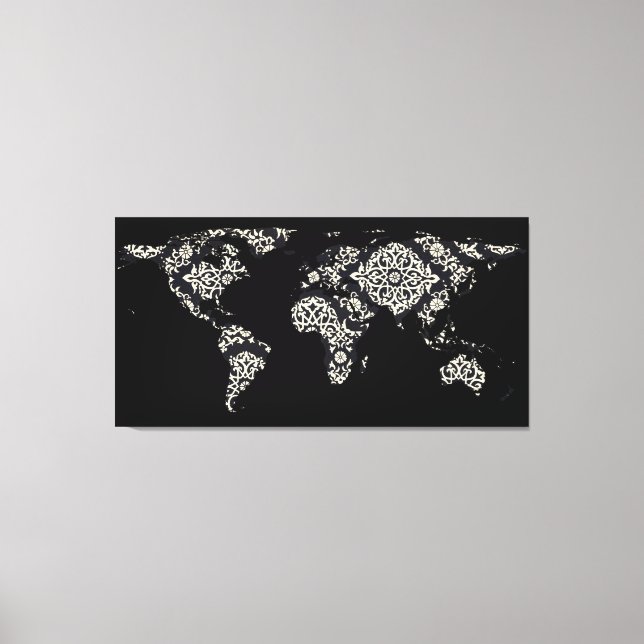 World Map Silhouette - Patterned Mandala 02 Canvas Print (Front)