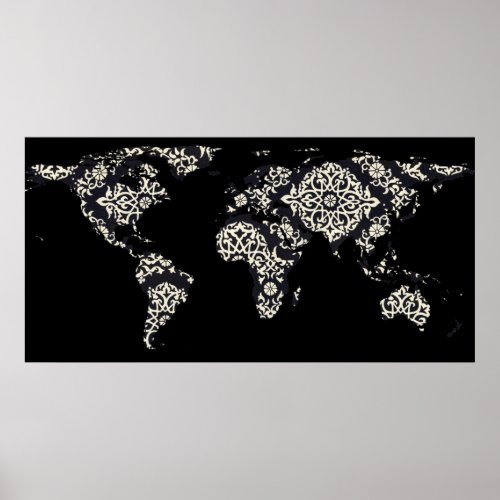 World Map Silhouette _ Patterned Mandala 02 Poster