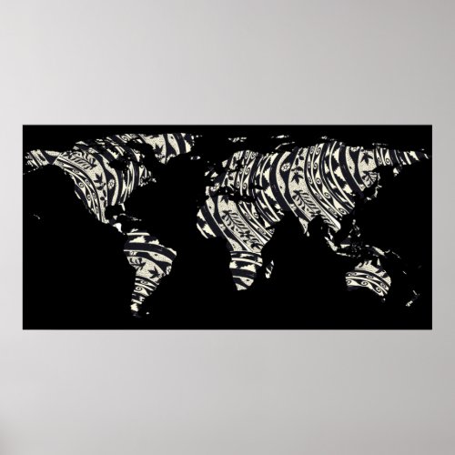 World Map Silhouette _ Patterned Mandala 04 Poster