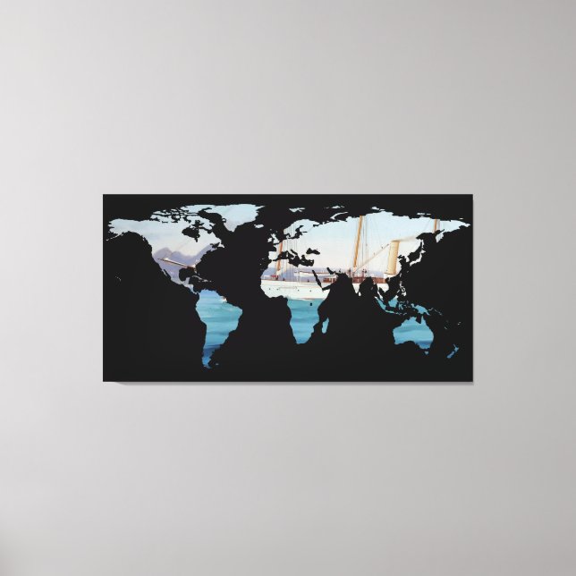 World Map Silhouette - Sailing Round The World Canvas Print (Front)