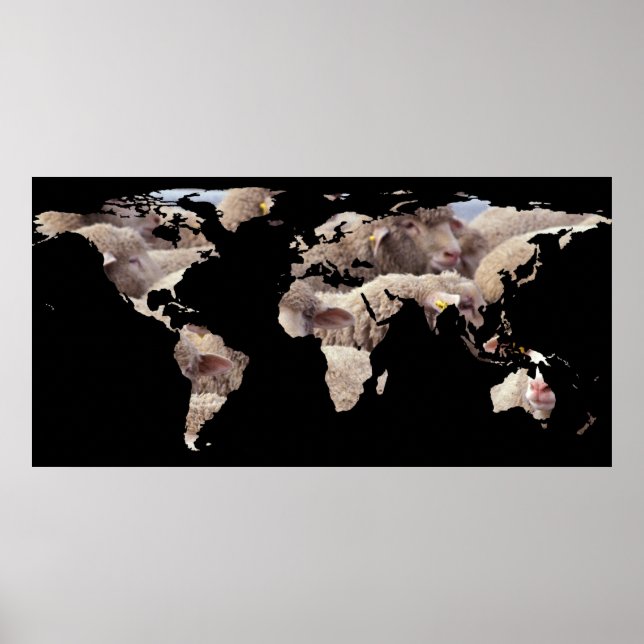 World Map Silhouette - Sheep Herd Poster (Front)