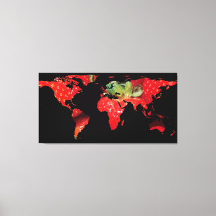 World Map Silhouette - Strawberries Canvas Print