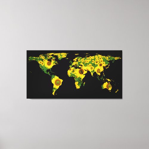 World Map Silhouette _ Sunflowers Canvas Print