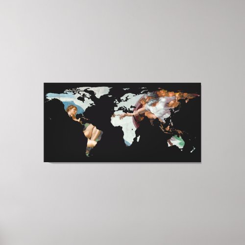 World Map Silhouette _ The Creation of Adam Canvas Print
