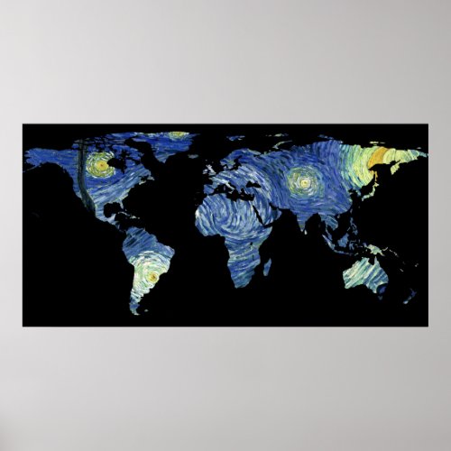 World Map Silhouette _ The Starry Night Poster