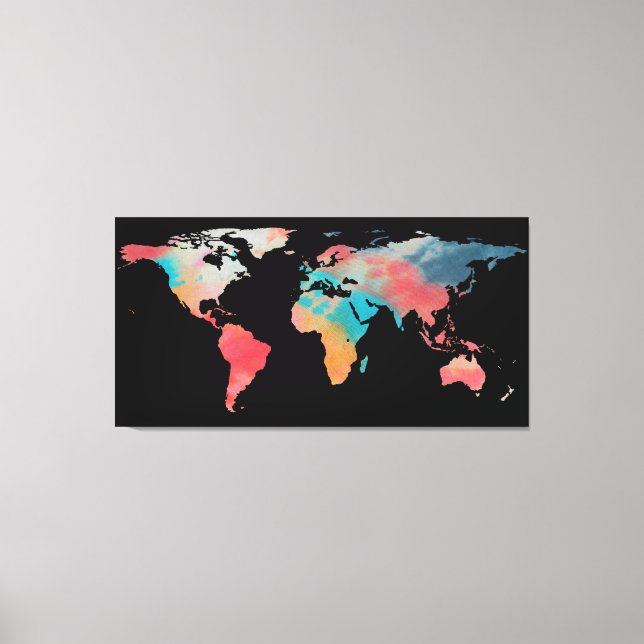 World Map Silhouette - Tie Dye Colors Canvas Print (Front)