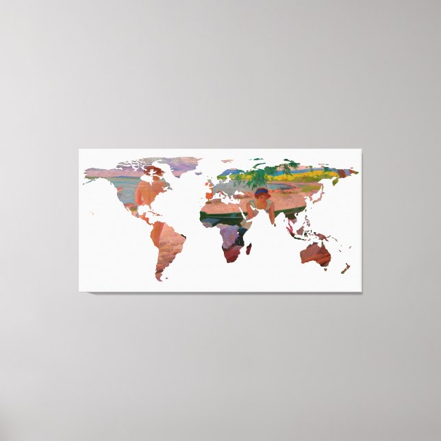 World Map Silhouette - Undressing at The Beach Canvas Print (Front)