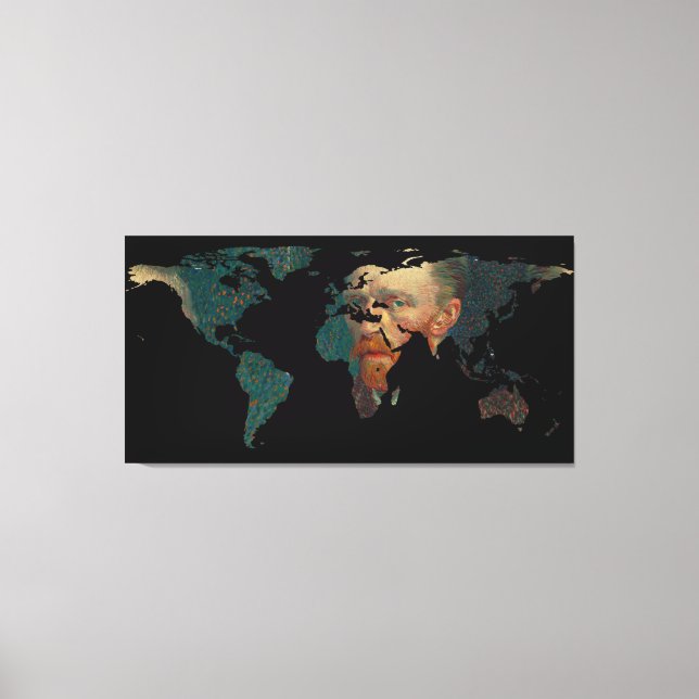 World Map Silhouette - Van Gogh Self Portrait Canvas Print (Front)