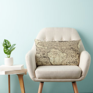 World Map South American Sea Serpents Lumbar Pillow