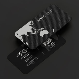 World Map Stripe Marketing Company Monogram Black  Business Card