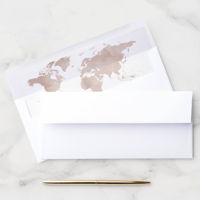 World Map Tan Brown Watercolor 4x9 Envelope Liner (Desk)
