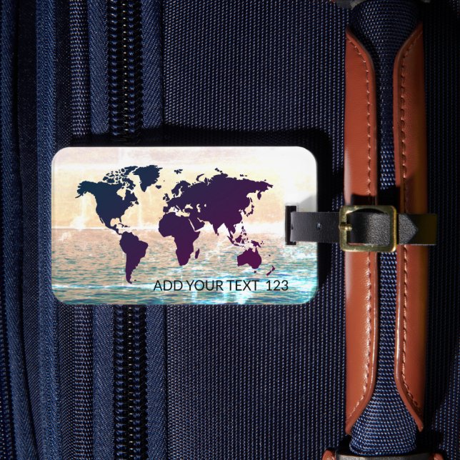 World Map Template luggage tag (Front Insitu 4)