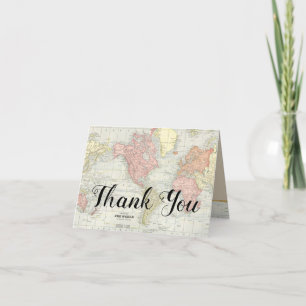 World Map Thank You Cards