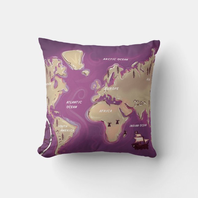 World Map Throw Pillow (Front)