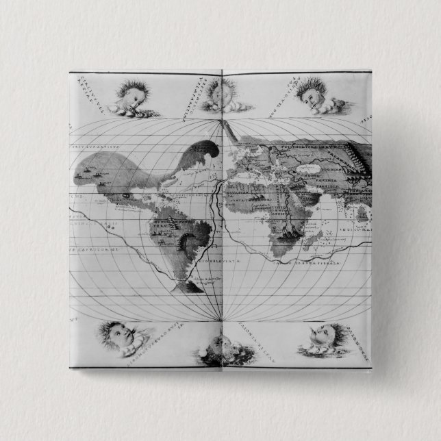 World map tracing Magellan's world voyage Pinback Button (Front)