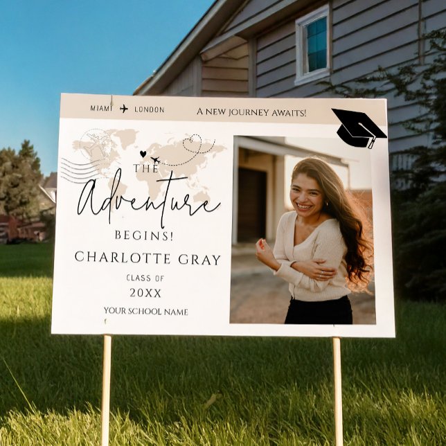 World Map travel adventure begins GRAD yard Sign (Creator Uploaded)