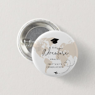 World Map travel adventure begins Graduation Button
