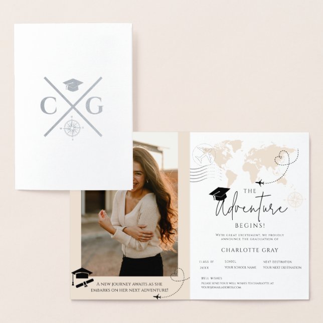 World Map travel adventure begins Graduation Foil Card (Display)