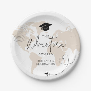 World Map travel adventure begins Graduation Paper Plates