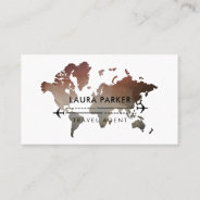 World Map Travel Agent Tour Vacation Brown Business Card at Zazzle