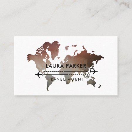 World Map Travel Agent Tour Vacation Brown Business Card