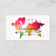 World Map Travel Agent Tour Vacation Pink Red  Business Card at Zazzle