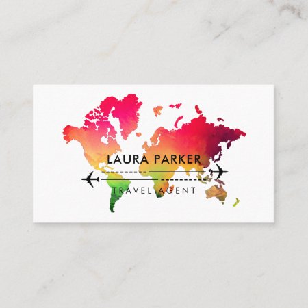 World Map Travel Agent Tour Vacation Pink Red  Business Card