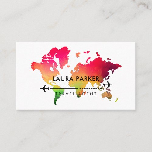  World Map Travel Agent Tour Vacation Pink Red  Business Card