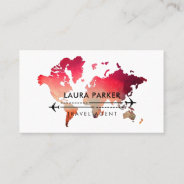 World Map Travel Agent Tour Vacation Services Red Business Card at Zazzle