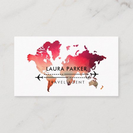 World Map Travel Agent Tour Vacation Services Red Business Card