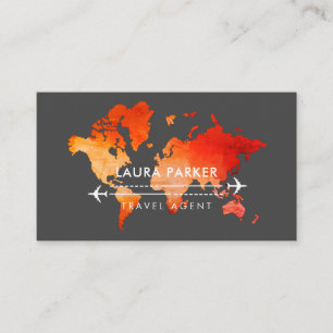  World Map Travel Agent  Vacation Services Orange  Business Card