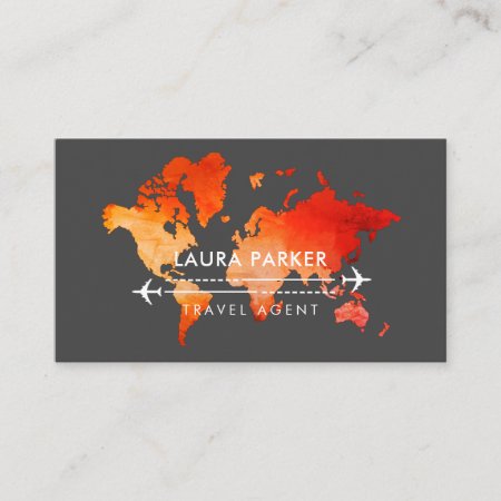 World Map Travel Agent  Vacation Services Orange  Business Card