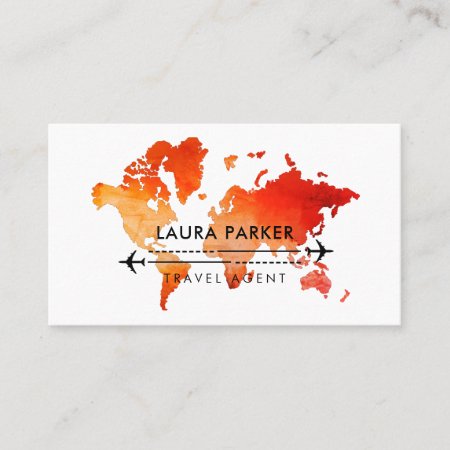 World Map Travel Agent  Vacation Services Orange Business Card