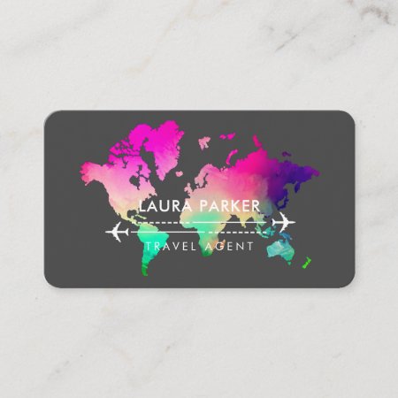 World Map Travel Agent  Vacation Services Purple Business Card