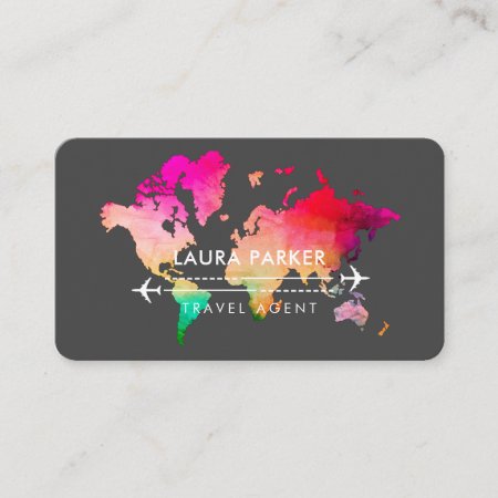 World Map Travel Agent  Vacation Services Purple  Business Card