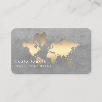 World Map Travel Agent Watercolor Gold Tourism Business Card by tsrao100 at Zazzle