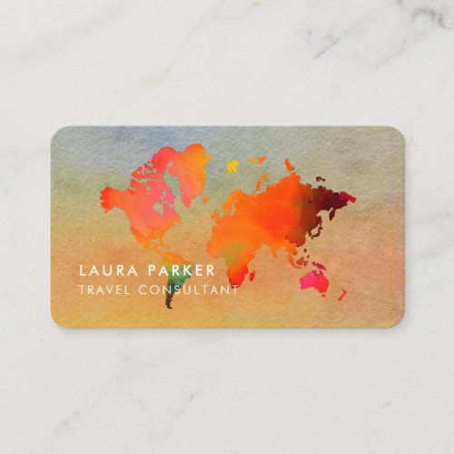 World Map Travel Agent Watercolor  Tourism Business Card
