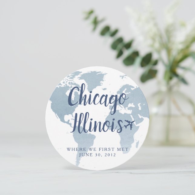World Map Travel Destination Globe Table Name Card (Standing Front)