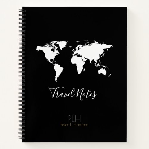 world map travel notes black notebook