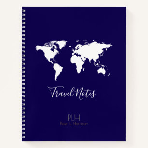 World Map travel notes blue Notebook