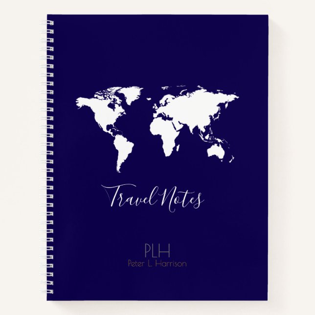 World Map travel notes blue Notebook (Front)