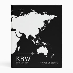 world-map travel subjects personalized black mini binder