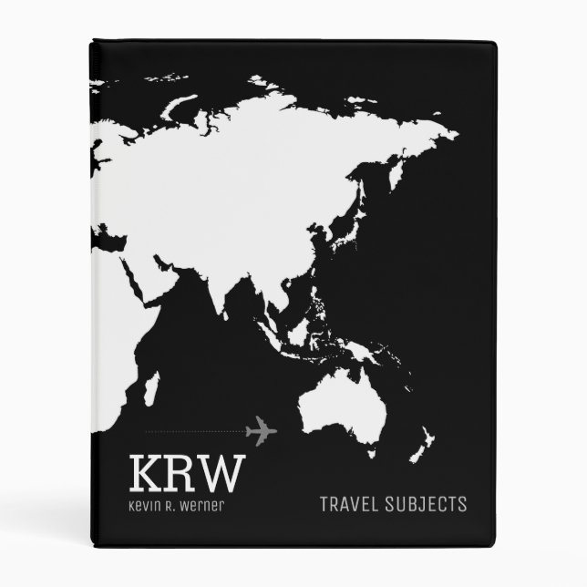 world-map travel subjects personalized black mini binder (Front)