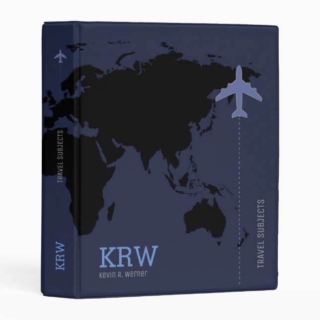 World Map Travel subjects personalized blue Mini Binder (Front/Spine)