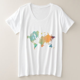 World map Travel Teal Beach Tourist Plus Size T-Shirt