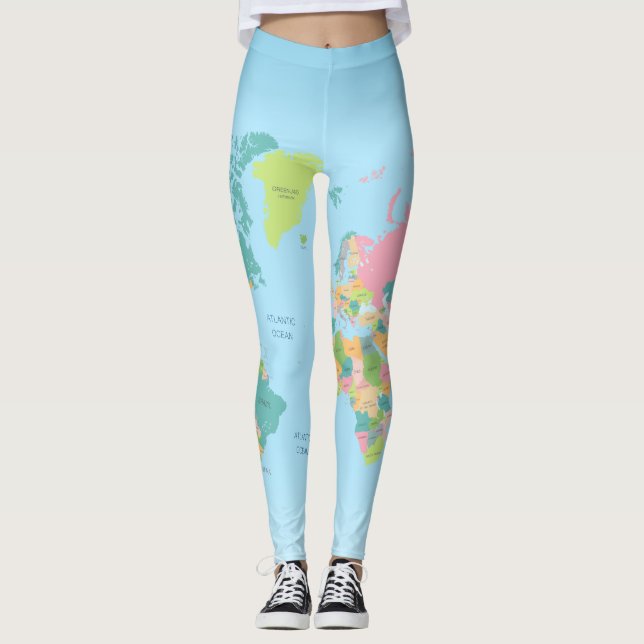 World Map Traveler Country Detail Colorful Leggings (Front)