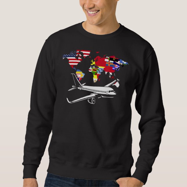World Map Traveler Plane Travelling World Flags Sweatshirt (Front)