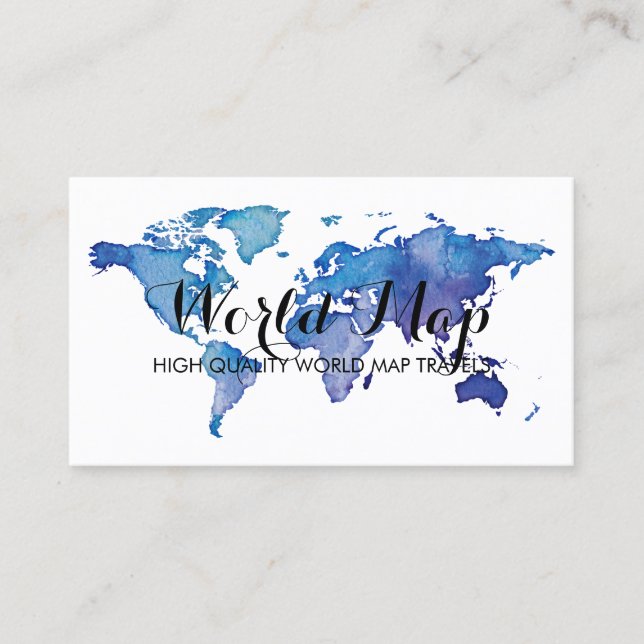 World Map Traveling Agent Blue Rental Office Business Card (Front)