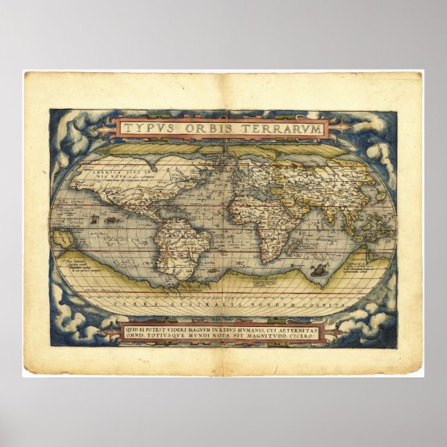 World map Typus Orbis Terrarum by Abraham Ortelius Poster (Front)