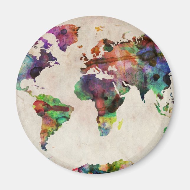 World Map Urban Watercolor Magnet (Front)
